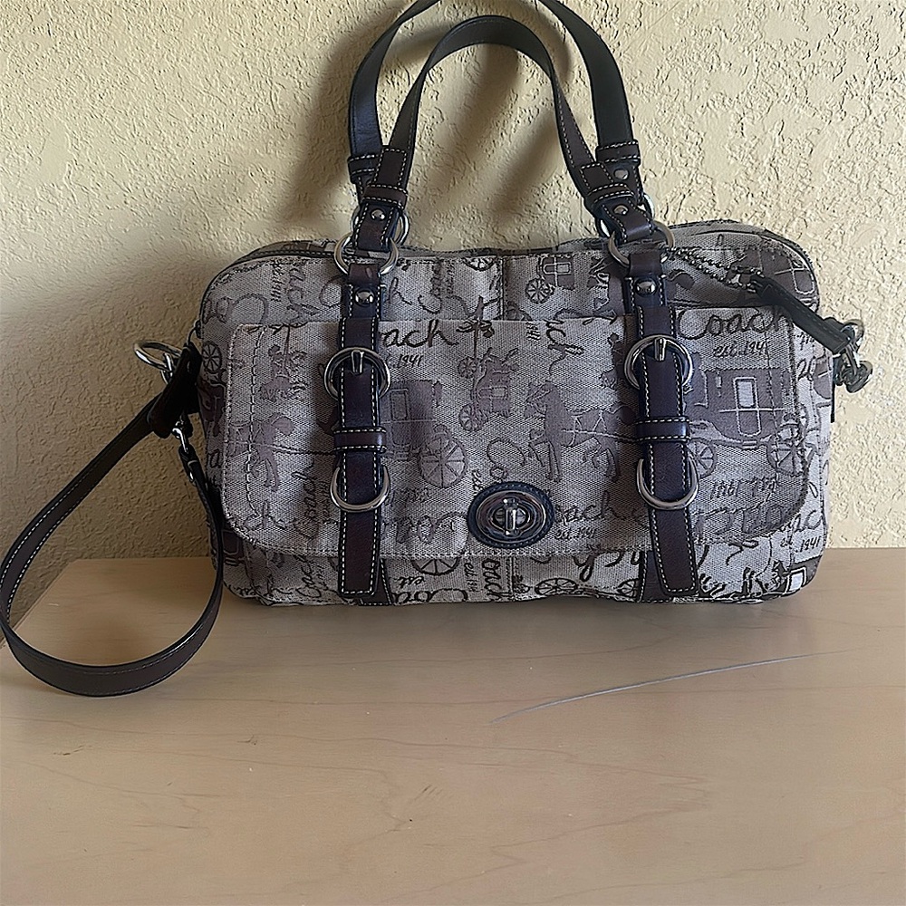 Coach Beige Shoulder Bag with Dark Brown Straps